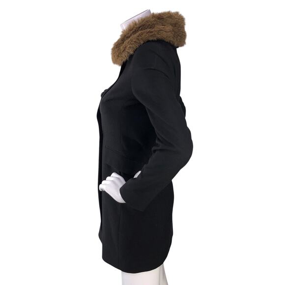 Banana Republic Coat Womens Petite XS Black Faux Fur Collar Double-Breasted - Picture 5 of 16
